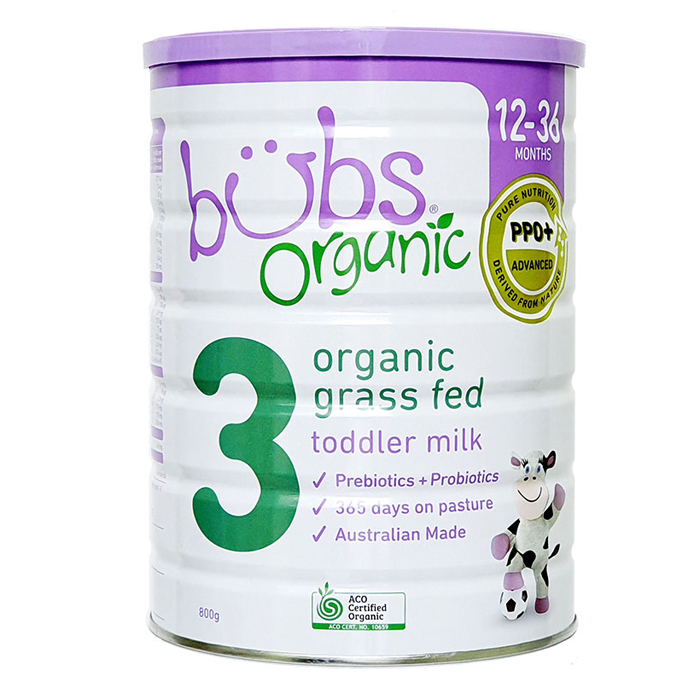 Sữa Bubs số 3 Oraganic 800g (trẻ từ 12-36 tháng tuổi), Date T10/2021