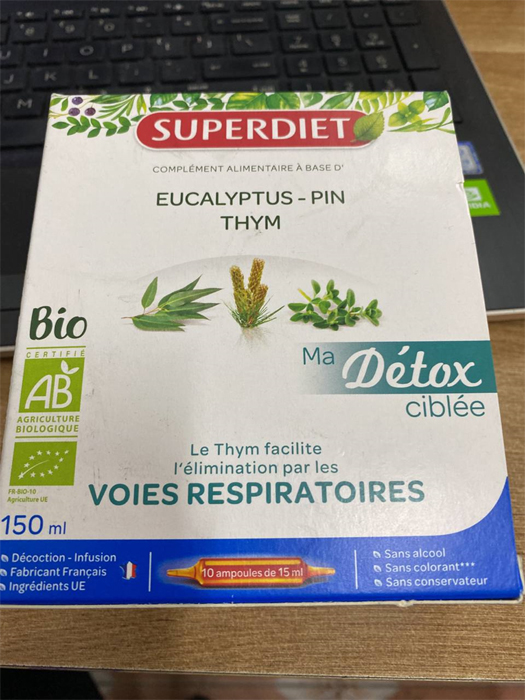 Thải độc phổi, phế quản hữu cơ Superdiet 150ml của Pháp- Tặng bông tẩy trang osez