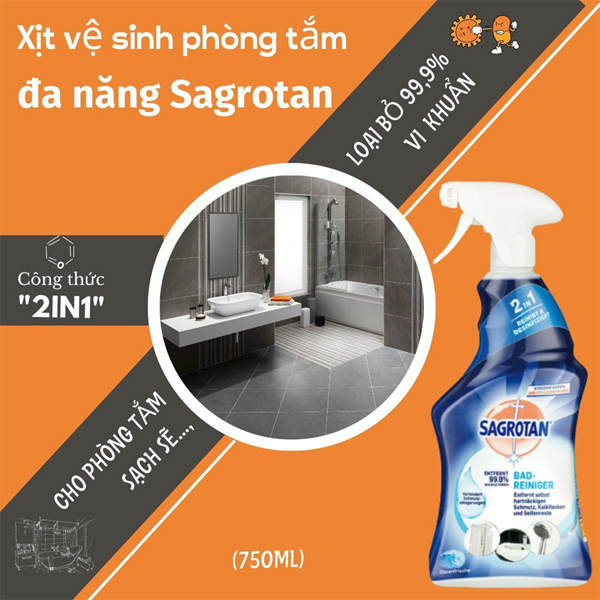 Xịt rửa vệ sinh phòng tắm đa năng Sagrotan 750ml - Đức