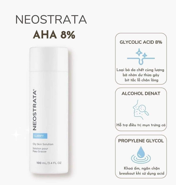 Tẩy Da Chết Hóa Học Neostrata Clarify Oily Skin Solution 8% AHA - Mỹ